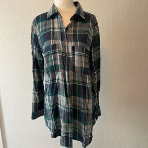 Long button down plaid shirt